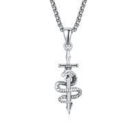 praymos Snake Necklace Cross 925 Sterling Silver Snake Pendant Animal Gothic Jewellery Religious Necklace Slytherin Gifts for Men Boys