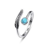 praymos Turquoise Feather Ring for Women, 925 Sterling Silver I Am Enough Engraved Wrap Open Thumb Ring, Vintage Western Boho Wing Statement Ring Adjustable Stackable Finger Gifts