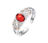 praymos Two Tone Rose Gold Celtic Knot Garnet January Birthstone Ring, 925 Sterling Silver Adjustable Open Promise Ring, Oval Simulated Red Garnet Statement Irish Jewelry Rings for Women Her Birthday