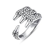 praymos Unisex Dragon Paw Ring 925 Sterling Silver Adjustable Open Band Gothic Punk Dragon Claw Ring Vintage Scale Textured Slytherin Statement Ring Gift for Men