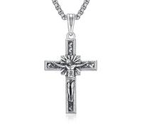 praymos Women Crucifix Cross Pendant with Chain Baptism Christian Jewelry Antique Jesus Christ INRI Necklace