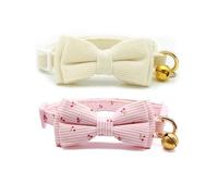 Prazcci Cat Collar,Soft Cotton Material,for All Life Stages,Breakaway Safe Release Buckle,Jingle Bell,Bow Tie(White+Cherry Pink)