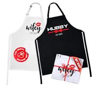 Prazoli His and Her Aprons - Mr Mrs Couples Engagement Gift, Cute Bridal Shower Gift Anniversary Wedding Registry Items & Decoration, Housewarming Gifts For New Home Newlywed Gift