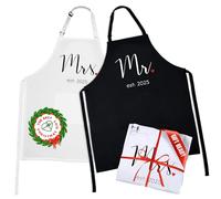 Prazoli His and Her Aprons - Mr Mrs Established 2025 Couples Engagement Gift, Cute Bridal Shower Gift Anniversary Wedding Registry Items & Decoration, Housewarming Gifts For New Home Newlywed Gift