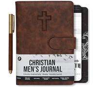 Prazoli Leather Christian Bible Prayer Journal For Men - Study Scripture Notebook & Planner Daily Devotional Undated | Religious Jesus Faith Gifts for Graduation, Pastor Baptism & Church, Cross