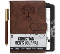 Prazoli Leather Christian Bible Prayer Journal For Men - Study Scripture Notebook & Planner Daily Devotional Undated | Religious Jesus Faith Gifts for Graduation, Baptism & Church, Tree of Life