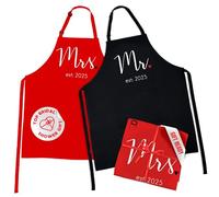 Prazoli Mr Mrs Established 2025 Mr And Mrs Aprons - Wedding Gifts For The Couple/Anniversary Presents - Couples Gifts For Him And Her, His And Hers Funny Apron Red & Black