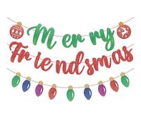 Pre-Assembled Merry Friendsmas Banners for Inside Home Red Green Glittery Friendsmas christmas Decoration Merry christmas Garland with Snowflakes Bunting for Outdoor Happy Holiday Party Fireplace Wall