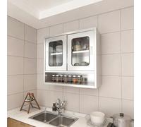 Pre-assembled Stainless Steel Kitchen Wall Cabinet with Sliding Doors 2-Tier Storage Cupboard for Coffee Bar 39.3in Hanging & Stylish
