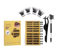 Pre-Bonded Self-Adhesive Cluster Lashes Kit with Tweezers & Applicator Brush - Natural Wispy Individual Faux Mink Lashes in 10mm, 12mm, 14mm, 16mm Lengths for Easy No Glue Application, Reusable False