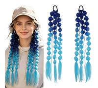 Pre-braided Y2K Ombre Bubble Ponytail Braids 2 Pack 21 Inch with Golden Threads, Colorful Lantern Pigtails Hair Extensions for Women Girls Party Stage Cosplay Photoshoot