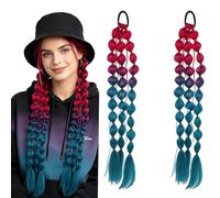 Pre-braided Y2K Ombre Bubble Ponytail Braids 2 Pack 21 Inch with Golden Threads, Colorful Lantern Pigtails Hair Extensions for Women Girls Party Stage Cosplay Photoshoot