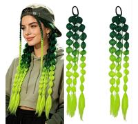 Pre-braided Y2K Ombre Bubble Ponytail Braids 2 Pack 21 Inch with Golden Threads, Colorful Lantern Pigtails Hair Extensions for Women Girls Party Stage Cosplay Photoshoot