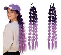 Pre-braided Y2K Ombre Bubble Ponytail Braids 2 Pack 21 Inch with Golden Threads, Colorful Lantern Pigtails Hair Extensions for Women Girls Party Stage Cosplay Photoshoot