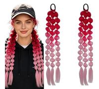 Pre-braided Y2K Ombre Bubble Ponytail Braids 2 Pack 21 Inch with Golden Threads, Colorful Lantern Pigtails Hair Extensions for Women Girls Party Stage Cosplay Photoshoot