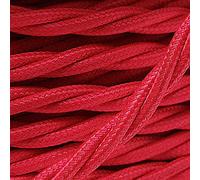 PRE-CUT 3 Meter Length Vintage Styled British Bright Red Coloured Cloth Covered Braided Twist Flex - Electric Cable 3 Core; Electrical Wire 3Amp; Lighting Flex 0.50mm