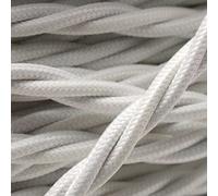 PRE-CUT 3 Meter Length Vintage Styled British White Coloured Cloth Covered Braided Twist Flex - Electric Cable 3 Core; Electrical Wire 3Amp; Lighting Flex 0.50mm