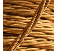 PRE-CUT 5 Meter Length Vintage Styled British Antique Gold Coloured Cloth Covered Braided Twist Flex - Electric Cable 3 Core; Electrical Wire 3Amp; Lighting Flex 0.50mm