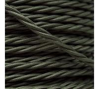 PRE-CUT 5 Meter Length Vintage Styled British Khaki Green Coloured Cloth Covered Braided Twist Flex - Electric Cable 3 Core; Electrical Wire 3Amp; Lighting Flex 0.50mm