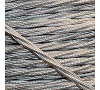 PRE-CUT 5 Meter Length Vintage Styled British Silver Coloured Cloth Covered Braided Twist Flex - Electric Cable 3 Core; Electrical Wire 3Amp; Lighting Flex 0.50mm