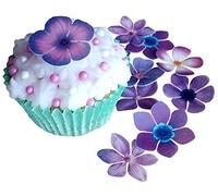 . Pre-Cut Beautiful Purple Flowers Edible Wafer/Rice Paper Pre Cut Cupcake Cake Dessert Toppers Birthday Party Wedding Baby Shower Decorations (Flowers)