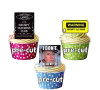 PRE-CUT Funny Grumpy Old Man - 12 Cup Cake Toppers - Edible Stand Up Decorations