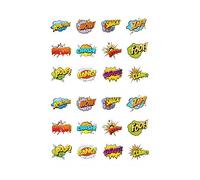 PRE-CUT Superhero Callout Speech Bubbles Party Pack - Edible Cupcake Toppers/Cake Decorations (Pack of 24) Premium Wafer Card