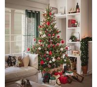 Pre-decorated Artificial Christmas Tree, Green Realistic Flashing Christmas Tree, Foldable, Suitable For Porches, Bedrooms, Shopping Malls, And Offices(2.1m/6.9ft)