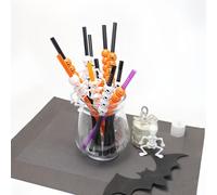 Pre-Decorated Halloween Straws 10-Pack - 2 Styles (Pumpkin Vine & Skeleton Chain), Ready-to-Use Drink Straws for Spooky Parties