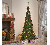 Pre-Decorated & Pre-Lit Pop Up Christmas Tree wi/Warm White LED Lights & Red Baubles - 4ft, 5ft & 6ft - Mains or Battery Powered (Battery Operated, 4ft (120cm))