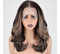 Pre Drawn HD Lace Front Wigs 5.1x2.36 Inches Pre Drawn Layers Body Wave Natural Hairline Glueless Synthetic Wigs for Women Bob Wigs with Knot