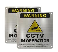 Pre-Drilled Aluminium CCTV Sign 15x15cm - 2 Pack Brushed Metal CCTV in Operation Sign - Waterproof & UV Resistant CCTV Warning Signs for Outdoor Wall, Fence & Gate