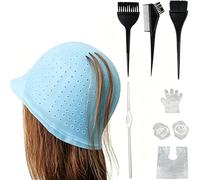 Pre drilled holes Highlight Caps,11 Pcs Silicone Highlight Cap Kit with Hair Coloring Brushes and Needle,Highlighting Frosting Cap for Color Salon Silicone Hairdressing Tools for Women Girls (Blue)