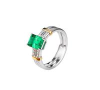 Pre Engagement Ring, Bohemian Rings Double Row Design 4 Prong Rectangular Lab Emerald 1.5Ct with Round Moissanite 9K White Gold Size N 1/2
