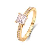 Pre Engagement Ring, Boho Rings for Women Princess Square 14K Yellow Gold with White Moissanite Size P 1/2