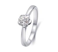 Pre Engagement Ring, Cute Silver Rings Flower with 5 Claws 0.3ct Natural Diamond 14K White Gold Size X 1/2