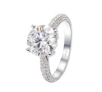 Pre Engagement Ring, Eternity Bands for Women 4 Claws 0.3ct Round Moissanite 18.1K White Gold Size W 1/2