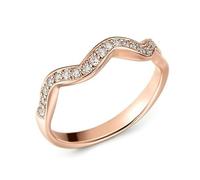 Pre Engagement Ring, Marriage Ring Wave Shape with Diamond 9K Rose Gold Size M 1/2 Gifts for Friends Women Unique