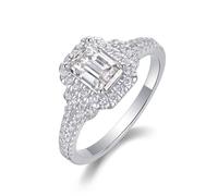 Pre Engagement Ring, Mid Finger Rings for Women Ring with 5X7mm Rectangle 1ct Moissanite Silver 9K White Gold Size I 1/2