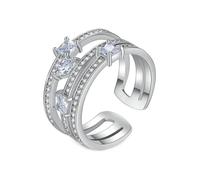 Pre Engagement Ring Silver Wedding Band Women 18K White Gold Lab Diamond 3 Layer with Cubic Zirconia Size R 1/2 Fashion for Ladies Christmas Jewelry