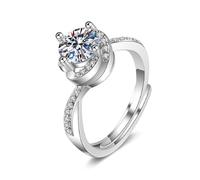 Pre Engagement Ring Silver Wedding Bands for Women 18K White Gold Lab Diamond Twisted Flower 4 Prong Round 1Ct Cubic Zirconia 6.5mm Size V 1/2 Elegant for Aunt Birthday Jewelry