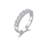 Pre Engagement Ring, Stacking Rings Jewelry Thin Ring with 7Pcs Round Moissanite 0.1ct Silver 18K White Gold Size Q 1/2
