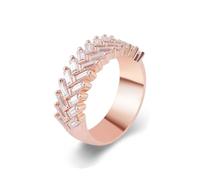 Pre Engagement Ring, V Wedding Band 18.1K Rose Gold Row Drilling Geometric with Emerald Moissanite Size H 1/2