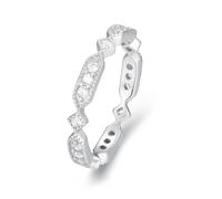 Pre Engagement Ring, White Gold Wedding Band Dainty 14K Geometric with Round Shape Moissanite Size T 1/2