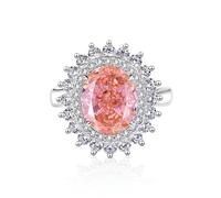 Pre Engagement Ring, Womens Rings Dainty Flower with 5ct Oval Lab Created Padparadscha Sapphire with Moissanite 14K White Gold Size T 1/2