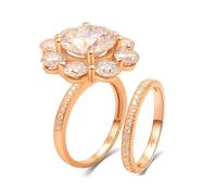 Pre Engagement Ring, Women's Wedding Ring 2Pcs Flowers All-Around Band 18.1K Rose Gold with White Round Shape Moissanite Size S 1/2