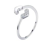 Pre Engagement Ring, Women's Wedding Rings Double Hearts with Round Shape Moissanite 9K White Gold Size R 1/2