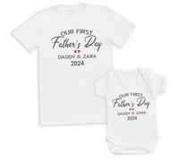 Pre-Father's Day Delivery - Personalised Our First Father's Day Daddy and Name - Matching Set - Create Your Own Personalised Set - (Sold Separately) White