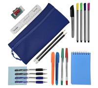 Pre Filled Pencil Case with Stationery Included | Mini Stationery Set for Office, Home or School - Blue