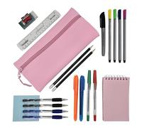 Pre Filled Pencil Case with Stationery Included | Stationary Kit | Mini Stationery Set for Office, Home or School (Pastel Pink Scuba Pencil Case)